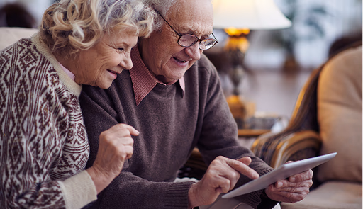Elderly couple sharing memories